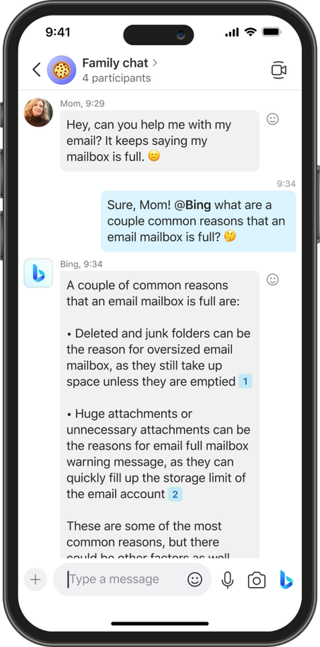 screenshot of family chat with help about email issue