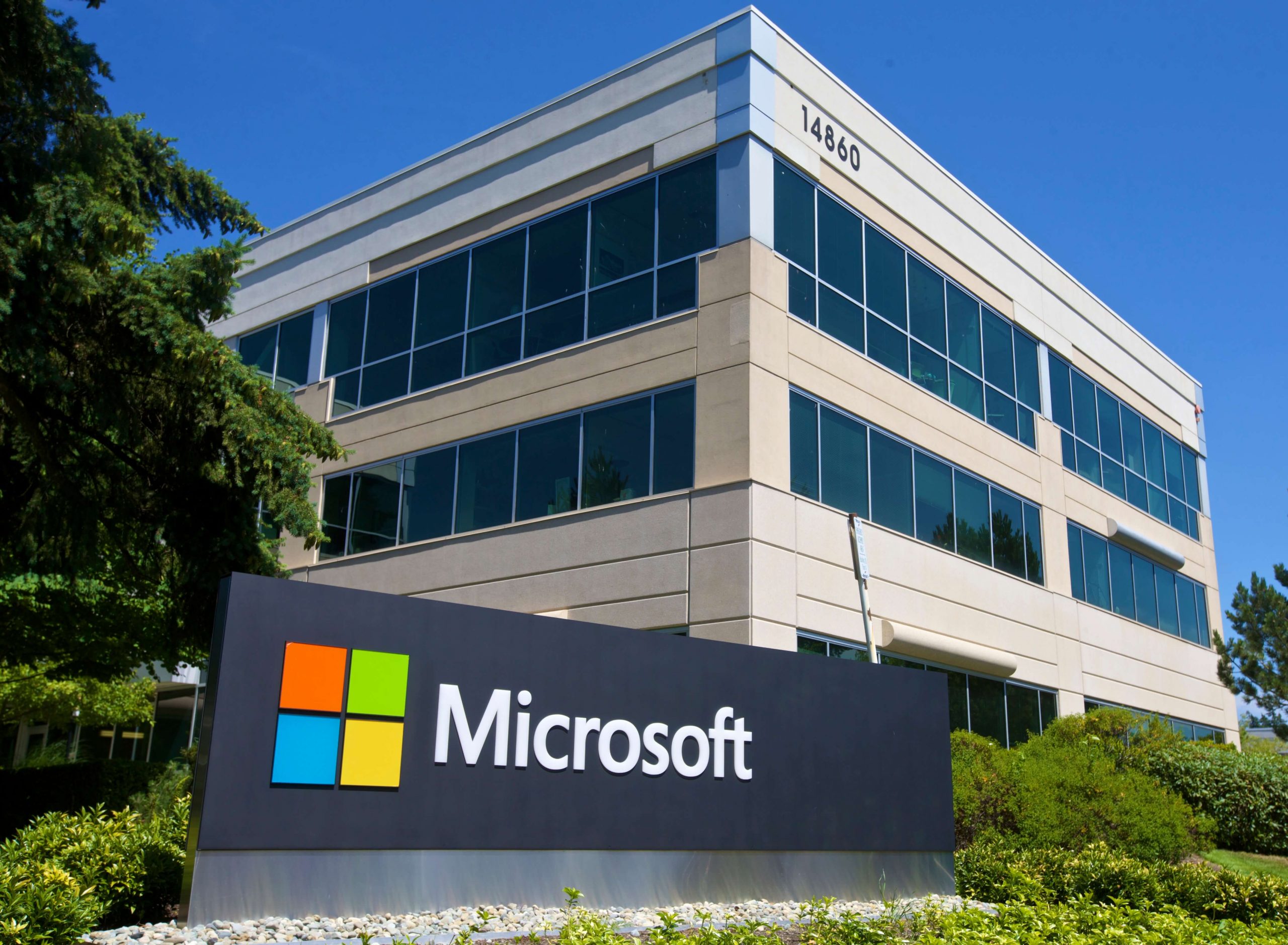Outside of a building on Microsoft campus in Redmond