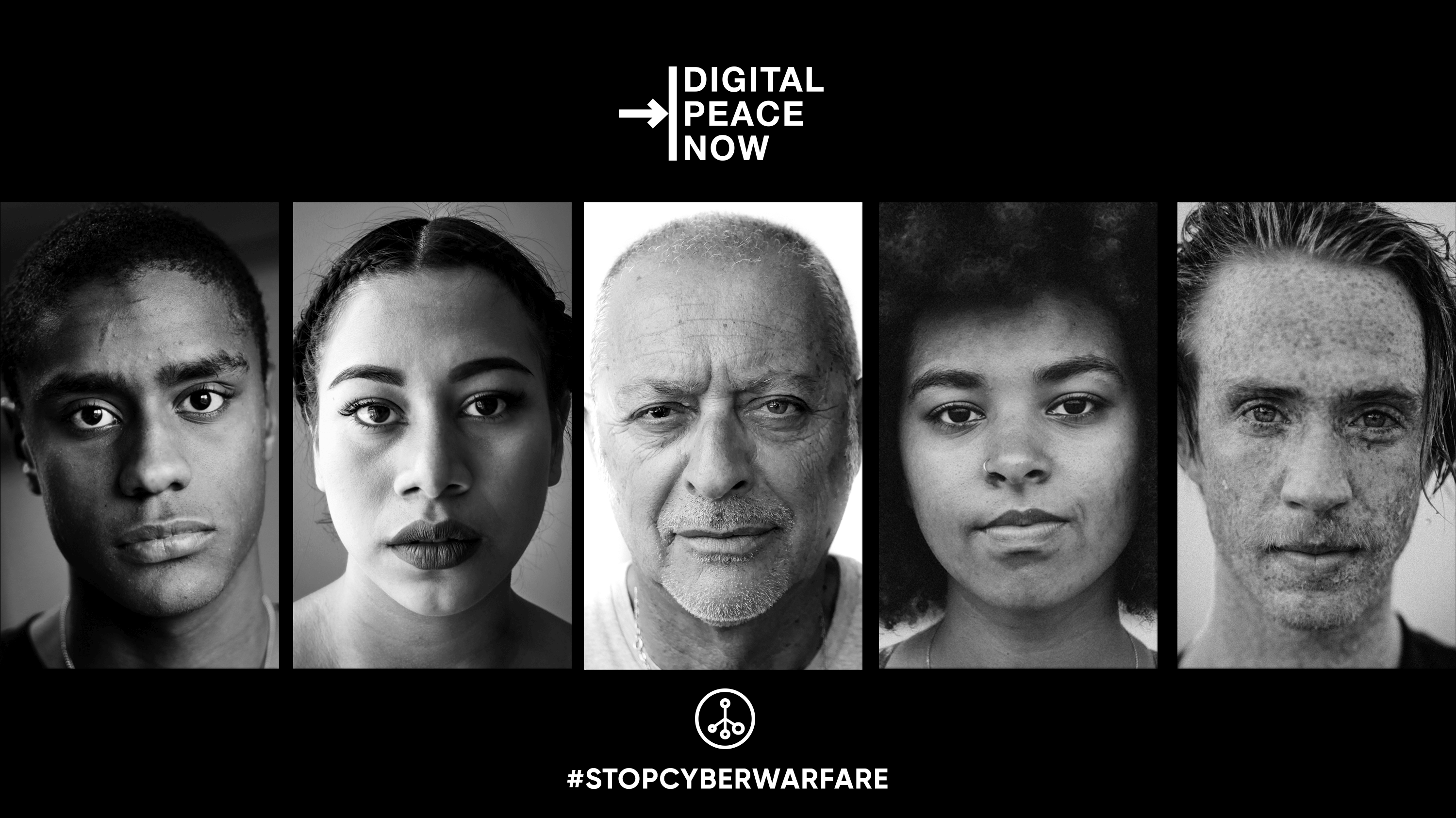 Digital Peace now poster showing five faces