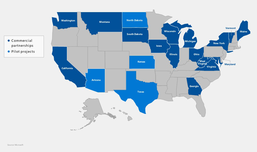 U.S. map showing states with Airband Initiative