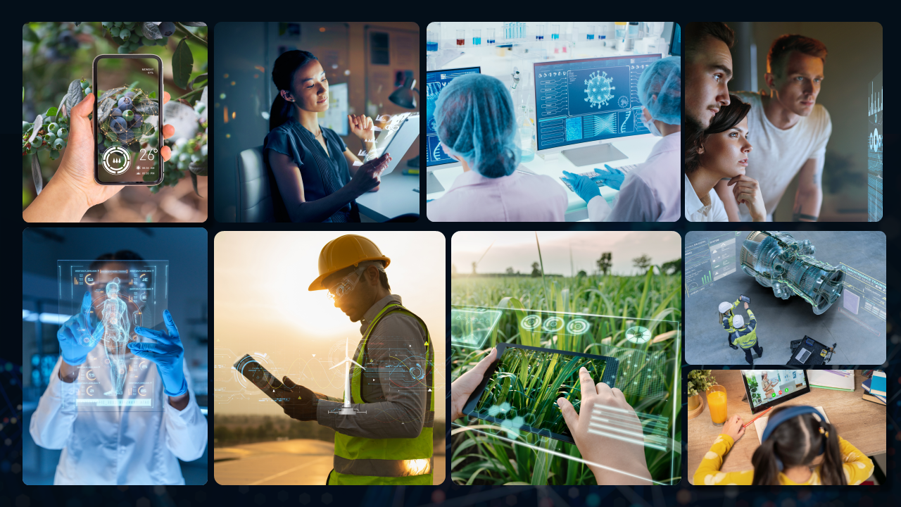 Collage of people working