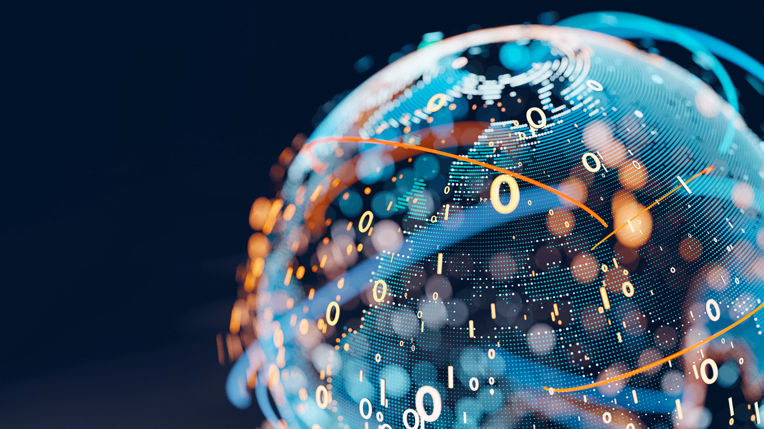 an abstract view of the globe as binary numbers